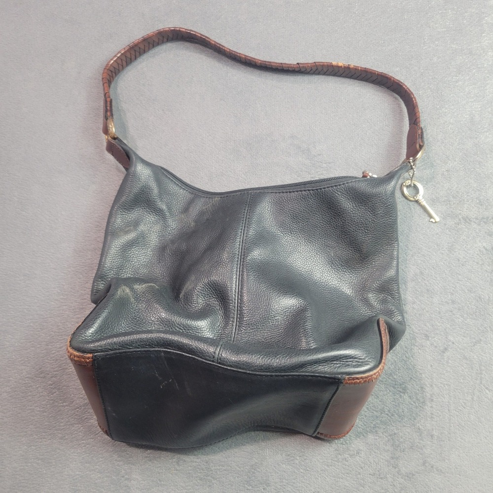 Fossil Hobo Bag Womens Small Black Brown Leather 7508 Braided Strap Vintage Boho